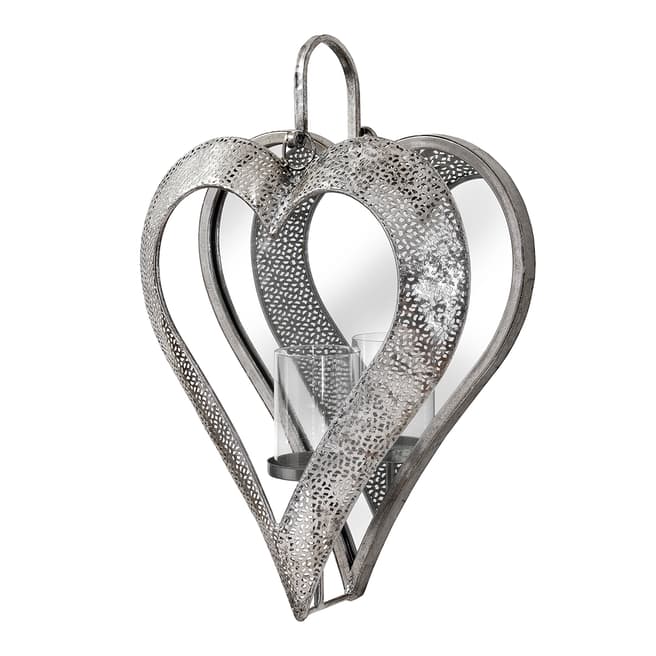 Hill Interiors Antique Silver Heart Mirrored Tealight Holder in Large