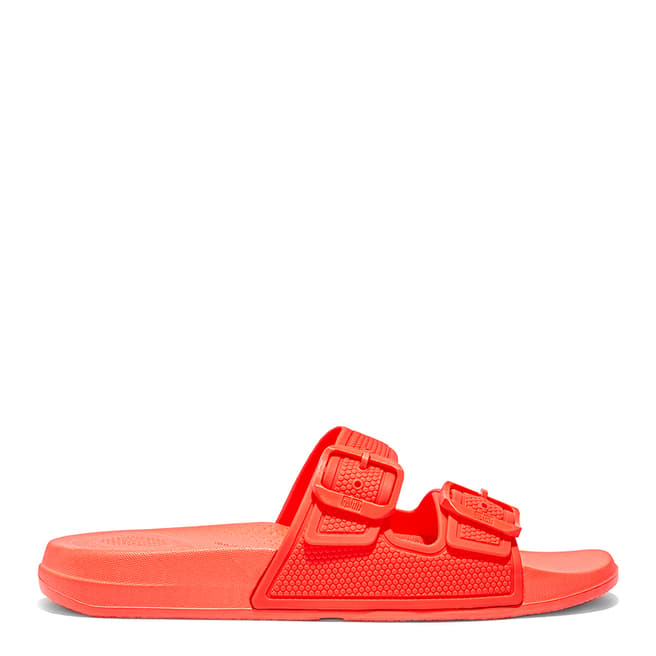FitFlop Neon Orange iQUSHION Two Bar Buckle Slides