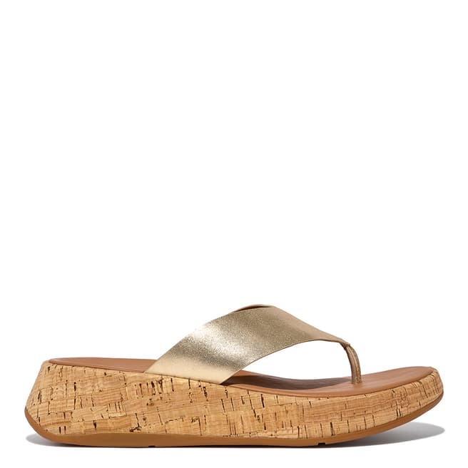FitFlop Gold F-Mode Leather/Cork Flatform Toe Post Sandals