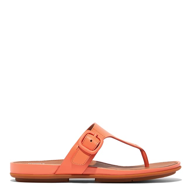 FitFlop Sunshine Coral Gracie Rubber Double Buckle Leather Slides
