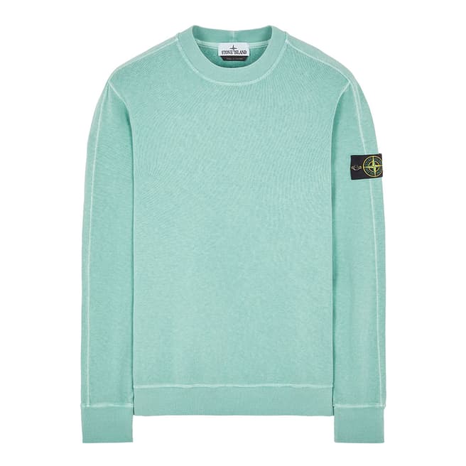 Stone Island Turquoise Garment Dyed Cotton Sweatshirt