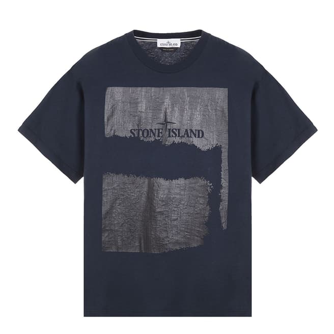 Stone Island Navy ′Scratch Paint Two′ Cotton T-Shirt