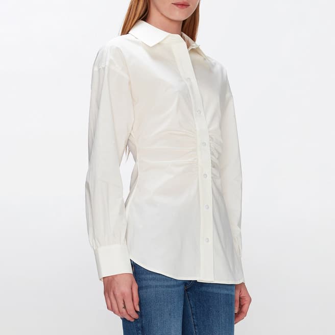 7 For All Mankind White Poplin Ruched Cotton Blend Shirt
