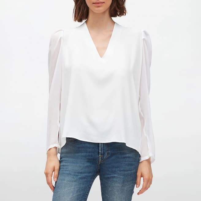 7 For All Mankind White Puff Sleeve Silk Blend Blouse