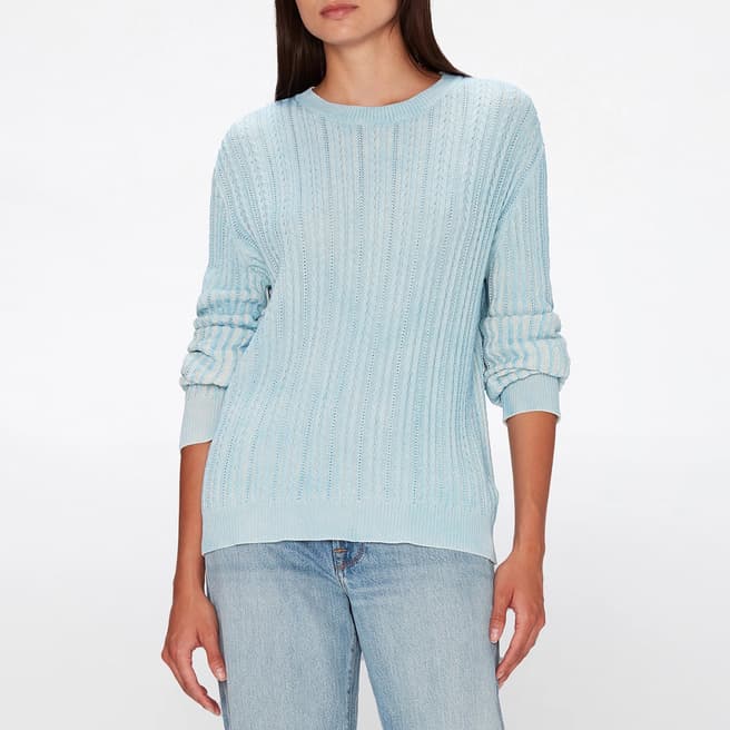 7 For All Mankind Pale Blue Cable Knit Cotton Jumper