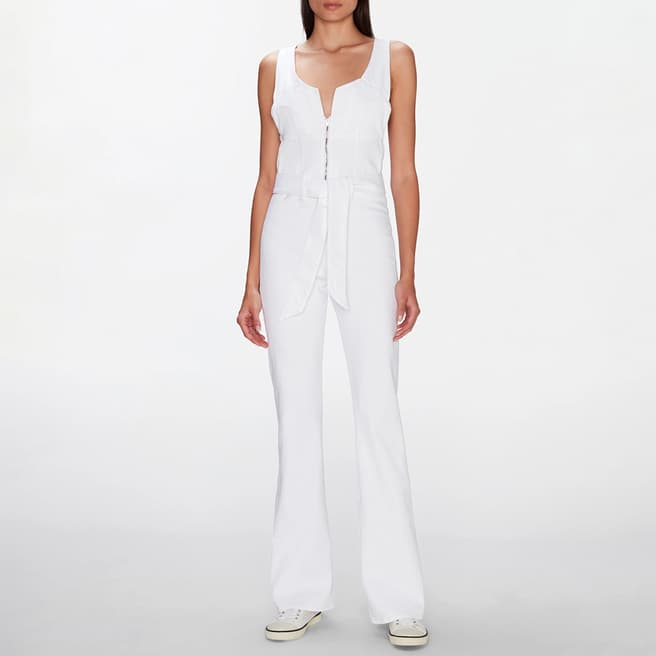 7 For All Mankind White Star Seam Flare Cotton Jumpsuit