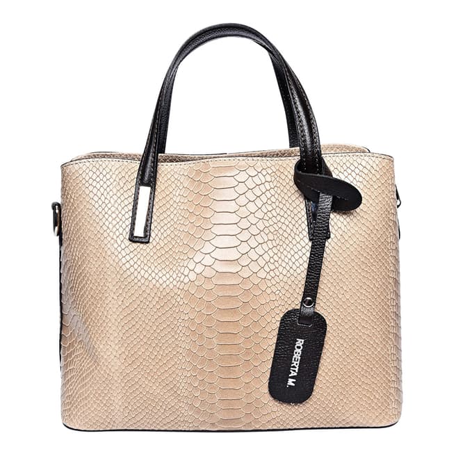 Roberta M Beige Italian Leather Top Handle Bag