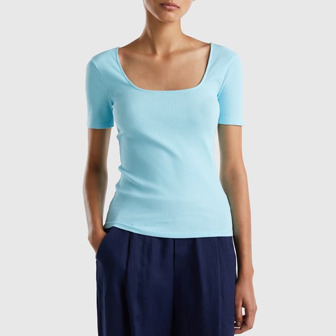 United Colors of Benetton Light Blue Square Neck Top