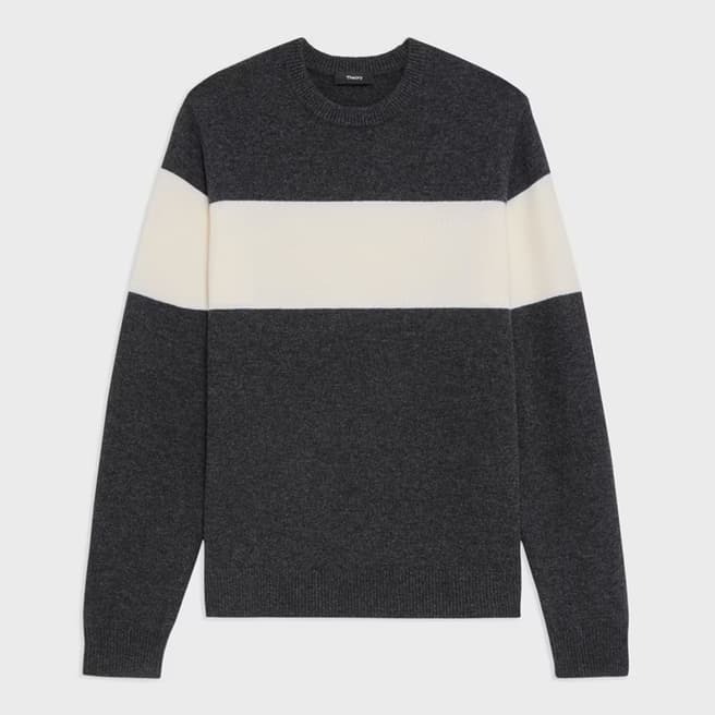 Theory Charcoal Hilles Stripe Wool Cashmere Blend Jumper