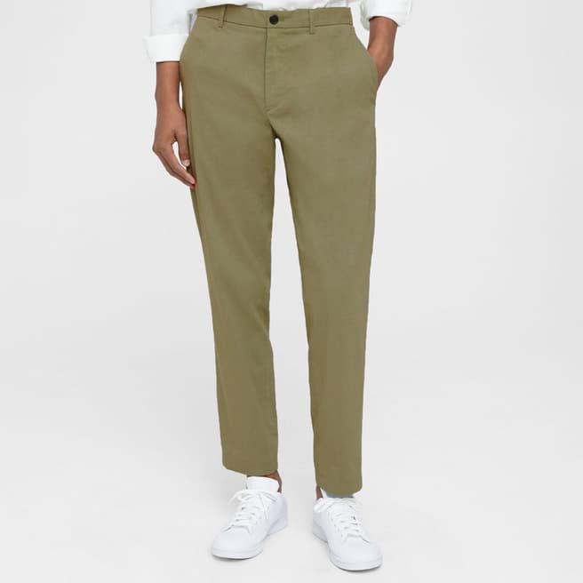 Theory Khaki Curtis Straight Linen Blend Trousers