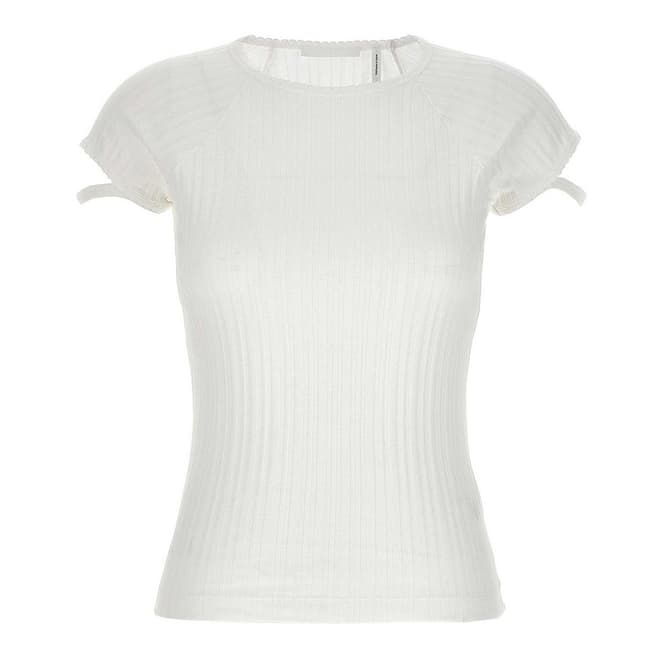 HELMUT LANG White Ribbed Cut Out Cotton T-Shirt