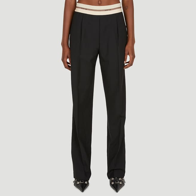 HELMUT LANG Black Pull on Straight Wool Blend Trousers