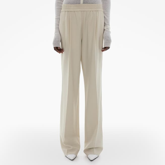 HELMUT LANG Cream Logo Tapered Wool Blend Trousers
