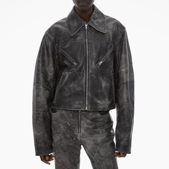HELMUT LANG Black Leather Biker Zip Leather Jacket 