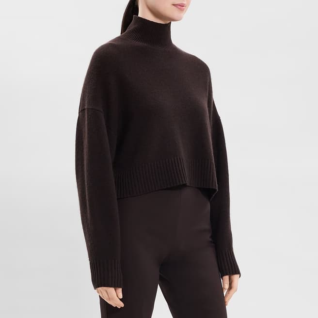 Theory Dark Brown Turtle Neck Cropped Cashmere Jumper