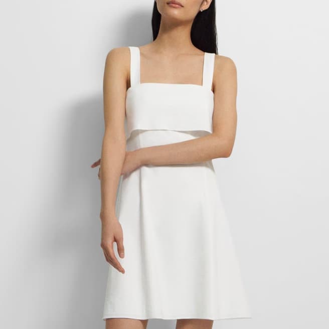 Theory White Drape Back Linen Blend Mini Dress