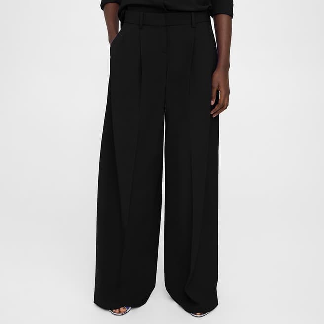 Theory Black Pleated Wool Blend Trousers