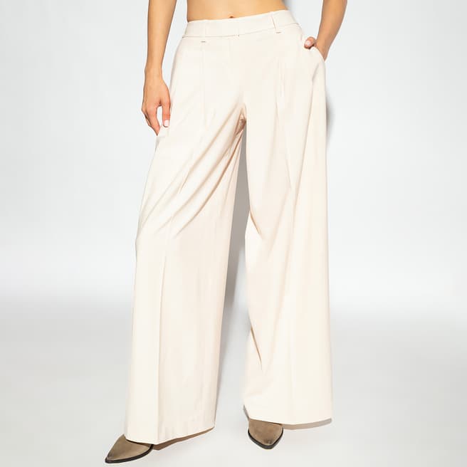 Theory Cream Pleated Wool Blend Trousers