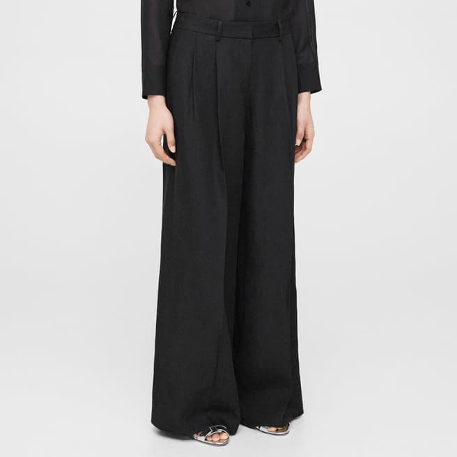 Theory Black Low Rise Pleated Linen Trousers