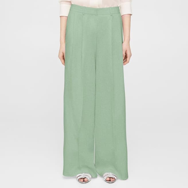 Theory Green Low Rise Pleated Linen Trousers