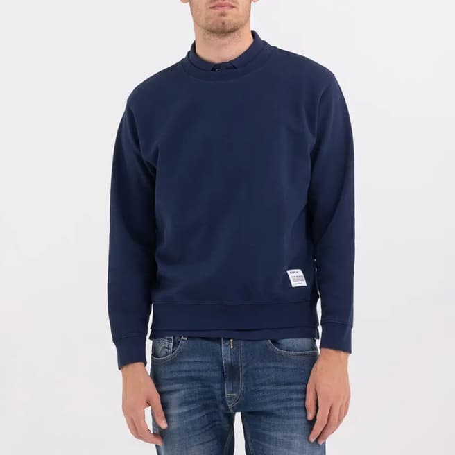 Replay Dark Blue Back Logo Cotton Sweatshirt