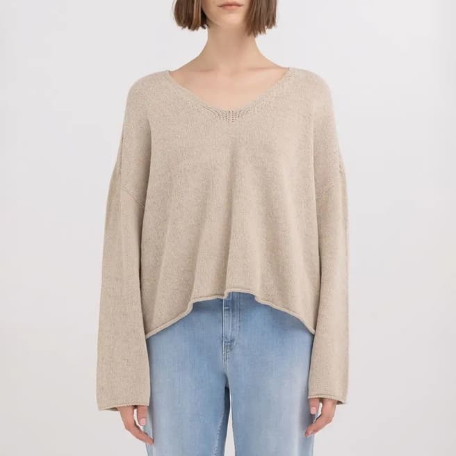 Replay Sand V-Neck Cropped Jumper