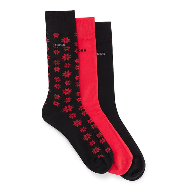 BOSS Black/Red 3-Pack Cotton Blend Socks