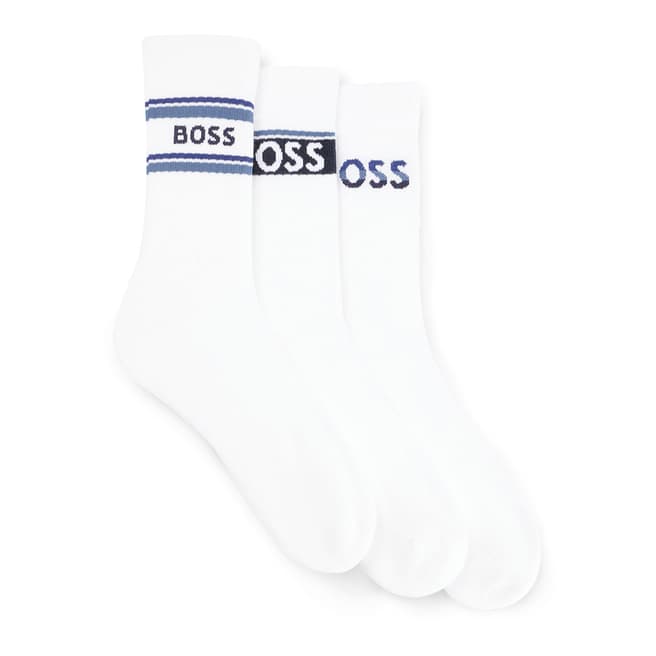 BOSS White 3-Pack Cotton Blend Socks