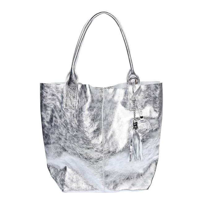 Roberta M Silver Leather Tote Bag