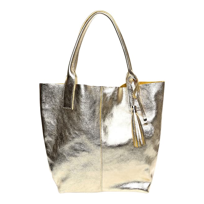 Roberta M Gold Leather Tote Bag