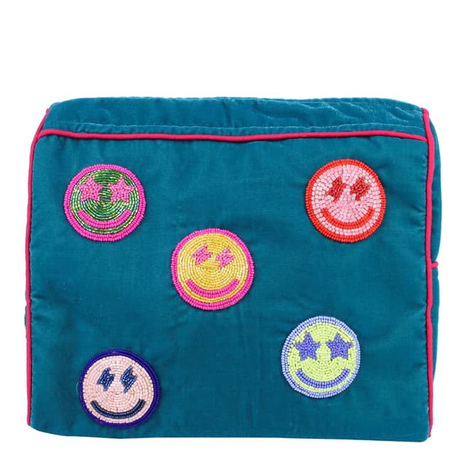 My Doris Rainbow Happy Face Blue Wash Bag