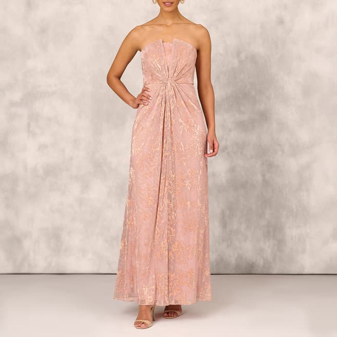 Adrianna Papell Rose Gold Strapless Pleated Dress