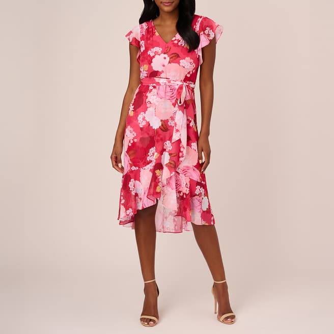 Adrianna Papell Pink Printed Chiffon Dress