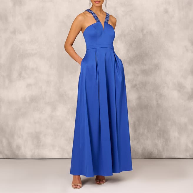 Adrianna Papell Royal Blue V-Neck Mikado Dress