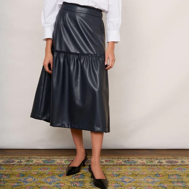 Wyse Navy Saskia Faux Leather Skirt