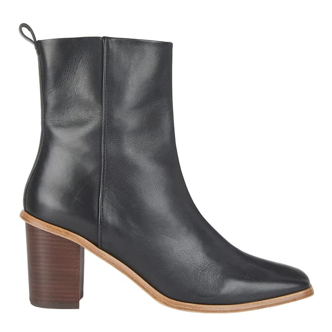 Wyse Black Angela Square Toe Leather Heel Boots