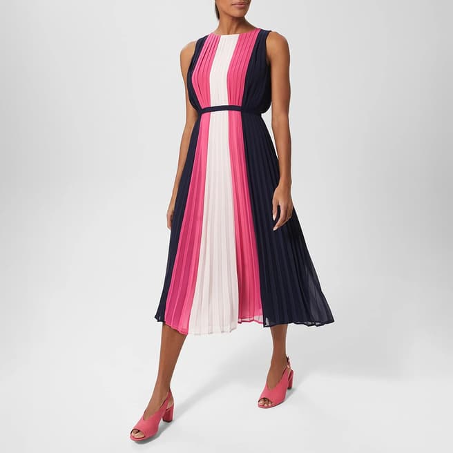 Hobbs London Navy/Pink Claudia Pleated Dress