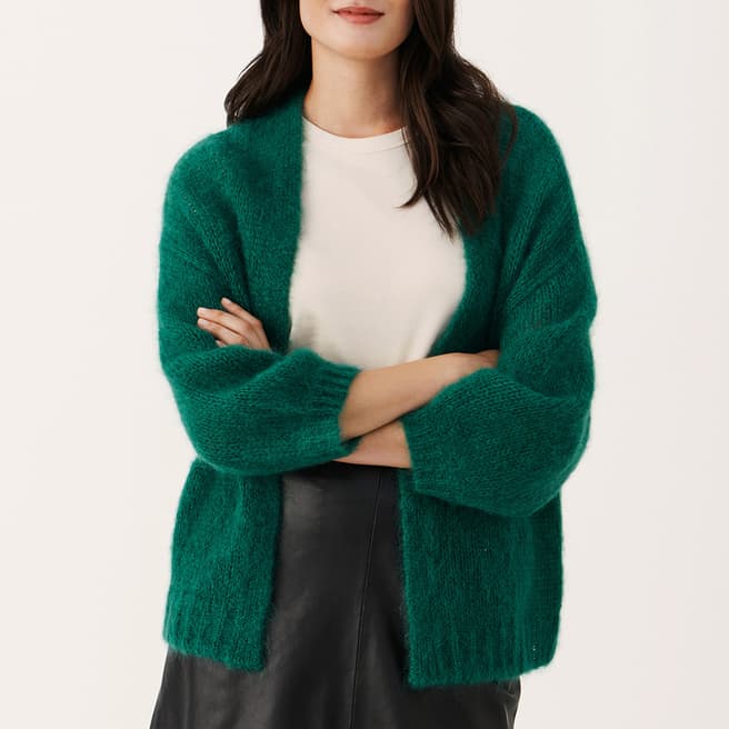 Part Two Deep Green Wool and Mohair Blend Cardigan