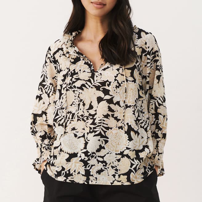 Part Two Black and Beige Printed Amber Blouse