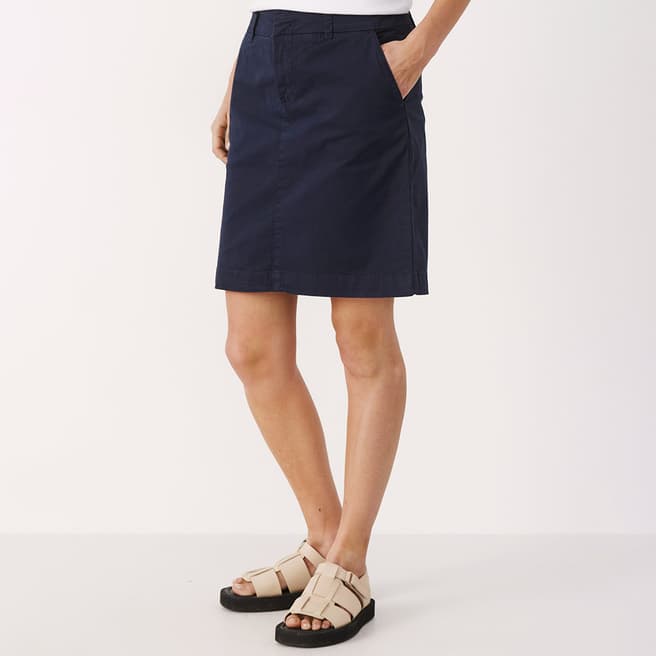 Part Two Navy Cotton Sofine Skirt