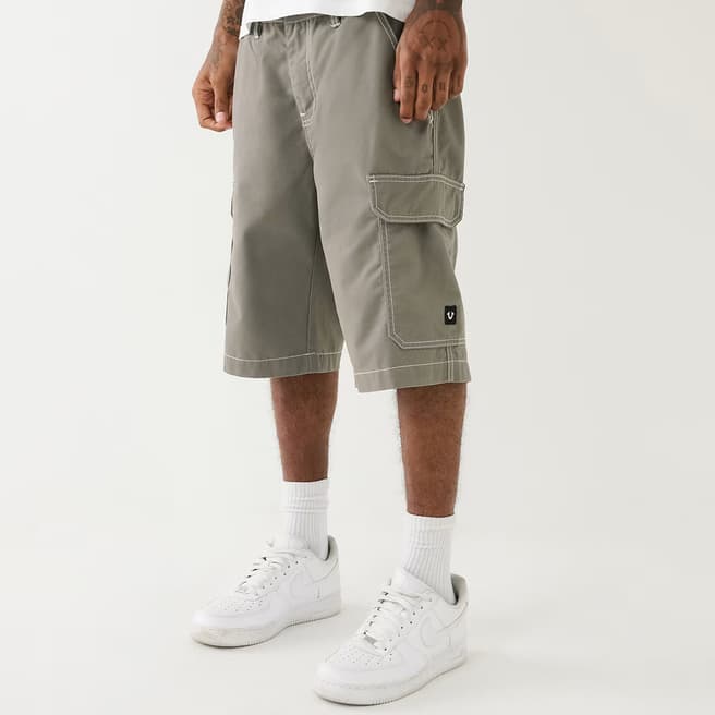 True Religion Grey Cotton Blend Cargo Shorts