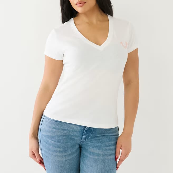 True Religion White Embellished Back Logo Cotton T-Shirt