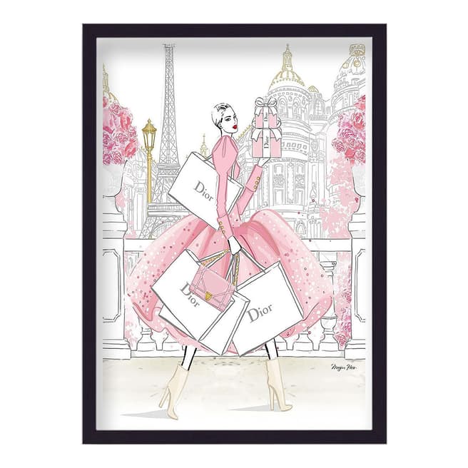 Megan Hess Dior Shopping In Paris Pink Gown Framed Print