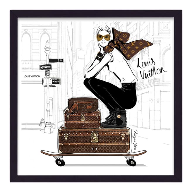 Megan Hess Louis Vuitton Luggage On Skateboard Framed Print