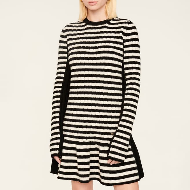 Sonia Rykiel Black Stripe Cashmere Wool Blend Mini Dress