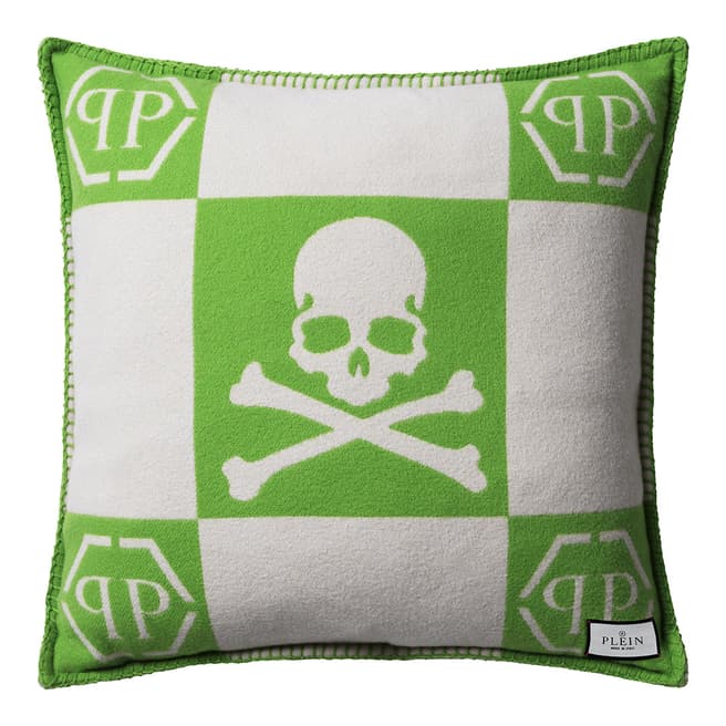 EICHHOLTZ X PHILIPP PLEIN Green Cashmere Skull Cushion, 45x45cm