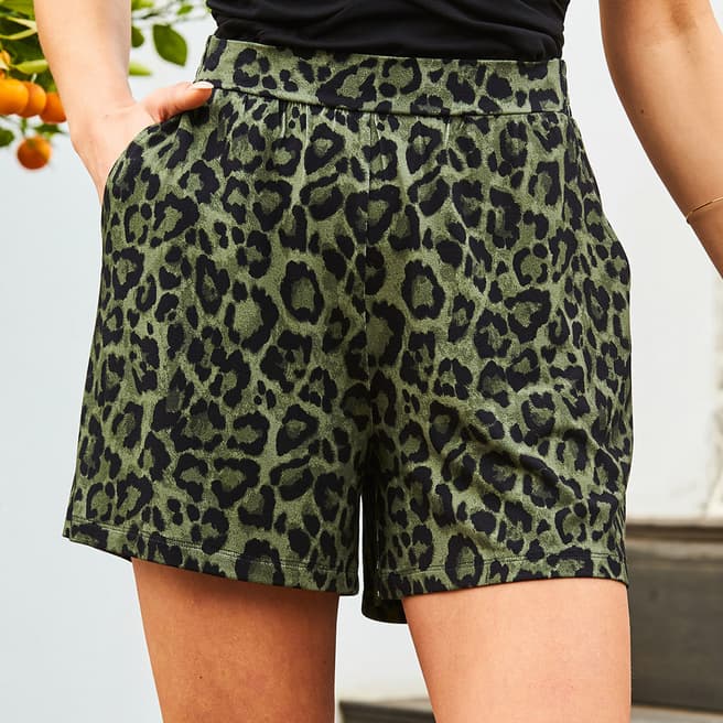 SOSANDAR Khaki Printed Jersey Shorts 