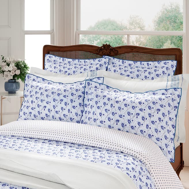 V&A Swanwick Oxford Pillowcase, Indigo Blue & White