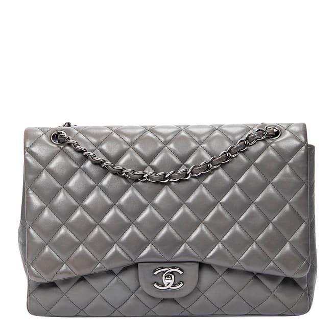Vintage Chanel Dark Grey Jumbo Classic Single Flap Shoulder Bag