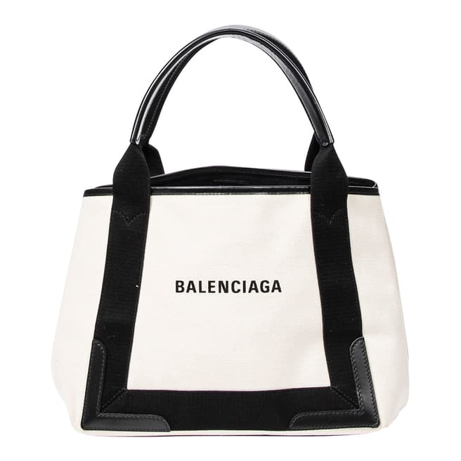 Vintage Balenciaga Beige Black Small Navy Cabas Shoulder Bag